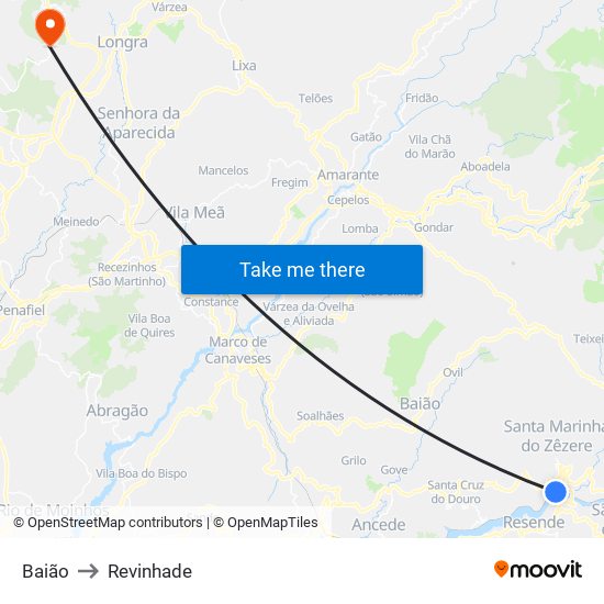 Baião to Revinhade map