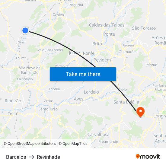 Barcelos to Revinhade map