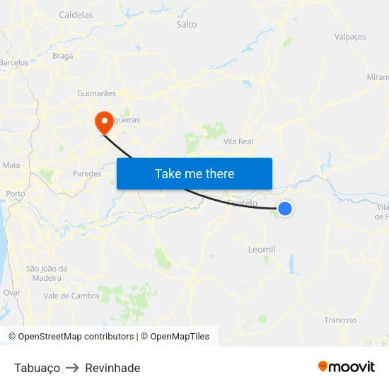 Tabuaço to Revinhade map