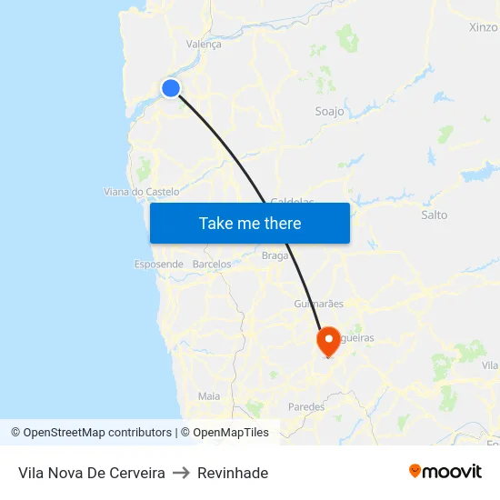 Vila Nova De Cerveira to Revinhade map