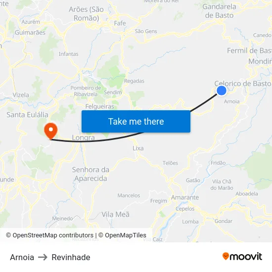 Arnoia to Revinhade map