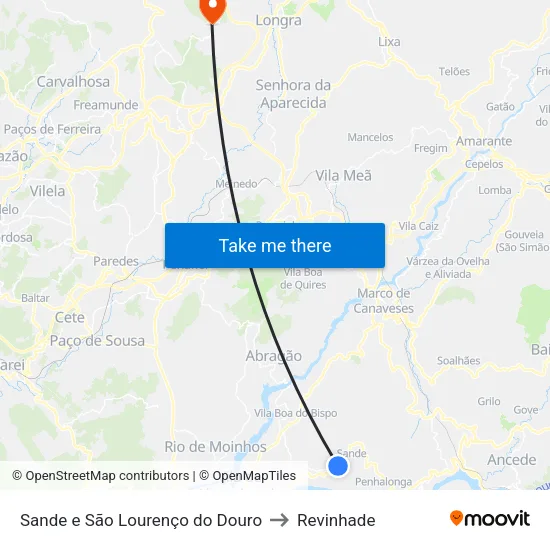 Sande e São Lourenço do Douro to Revinhade map
