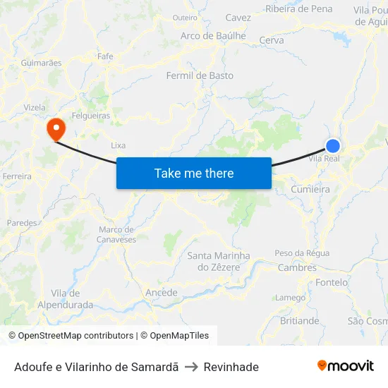 Adoufe e Vilarinho de Samardã to Revinhade map