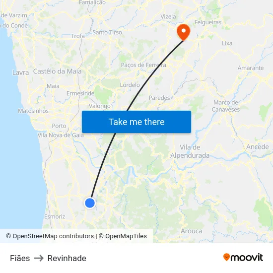 Fiães to Revinhade map