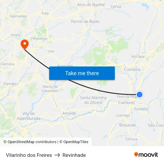 Vilarinho dos Freires to Revinhade map