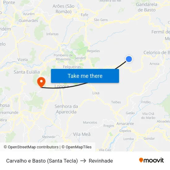 Carvalho e Basto (Santa Tecla) to Revinhade map