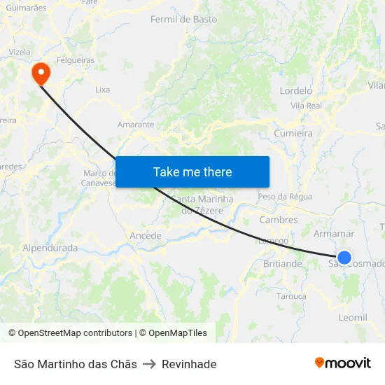 São Martinho das Chãs to Revinhade map