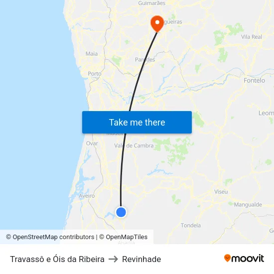 Travassô e Óis da Ribeira to Revinhade map