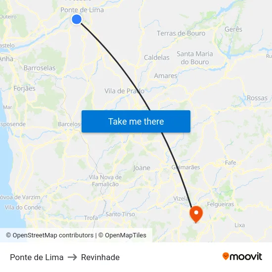 Ponte de Lima to Revinhade map