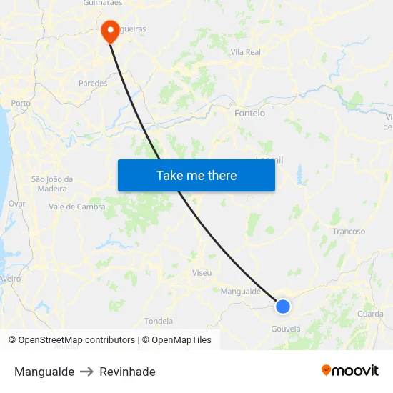 Mangualde to Revinhade map