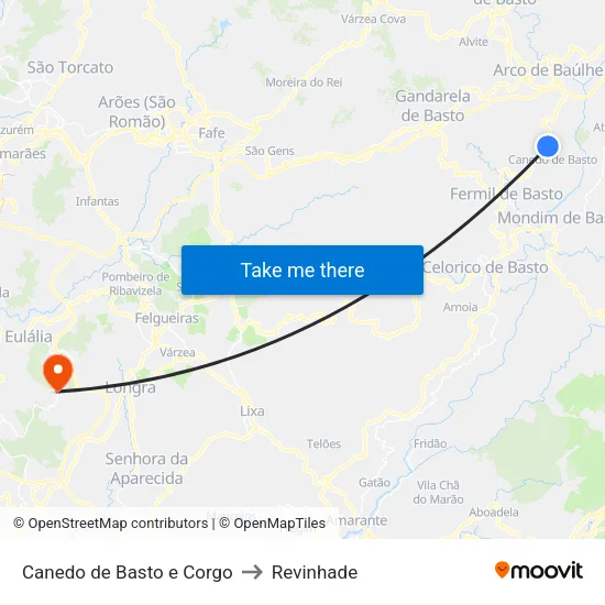 Canedo de Basto e Corgo to Revinhade map