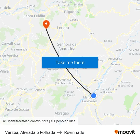 Várzea, Aliviada e Folhada to Revinhade map