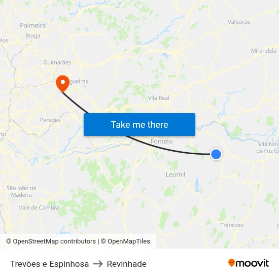 Trevões e Espinhosa to Revinhade map
