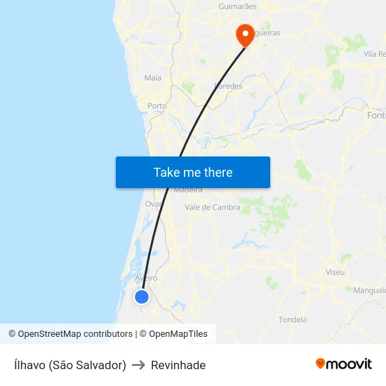 Ílhavo (São Salvador) to Revinhade map