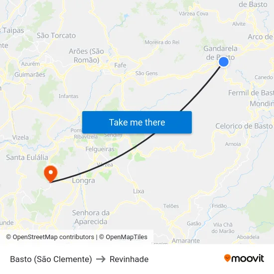 Basto (São Clemente) to Revinhade map