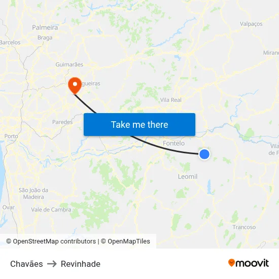 Chavães to Revinhade map