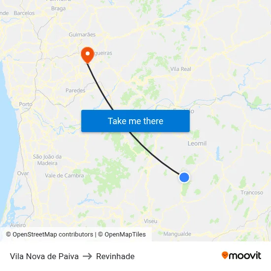 Vila Nova de Paiva to Revinhade map