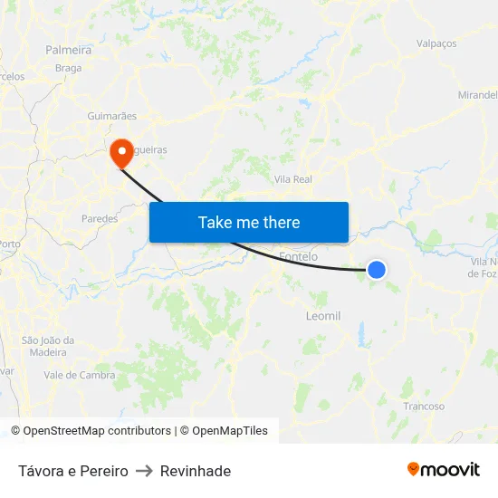 Távora e Pereiro to Revinhade map