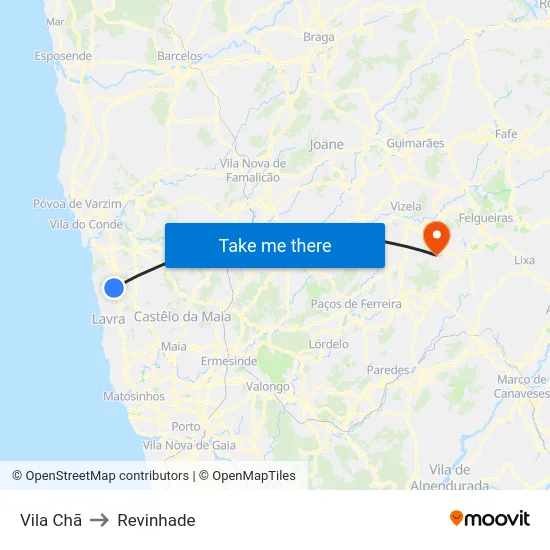 Vila Chã to Revinhade map