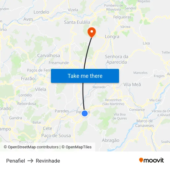 Penafiel to Revinhade map