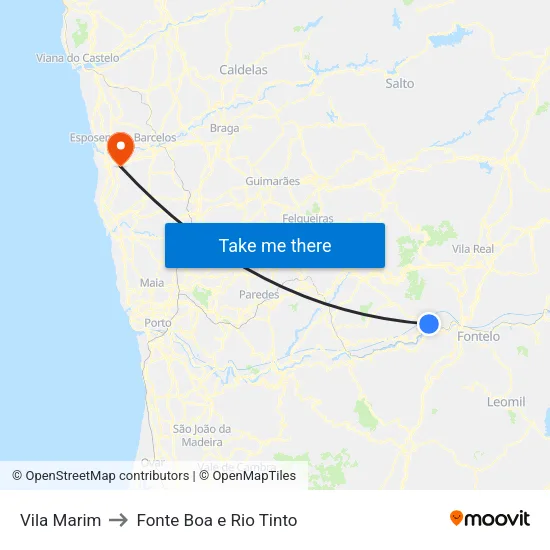 Vila Marim to Fonte Boa e Rio Tinto map