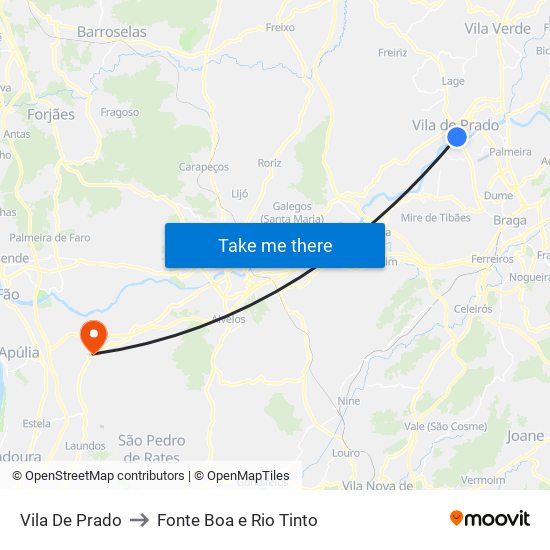 Vila De Prado to Fonte Boa e Rio Tinto map