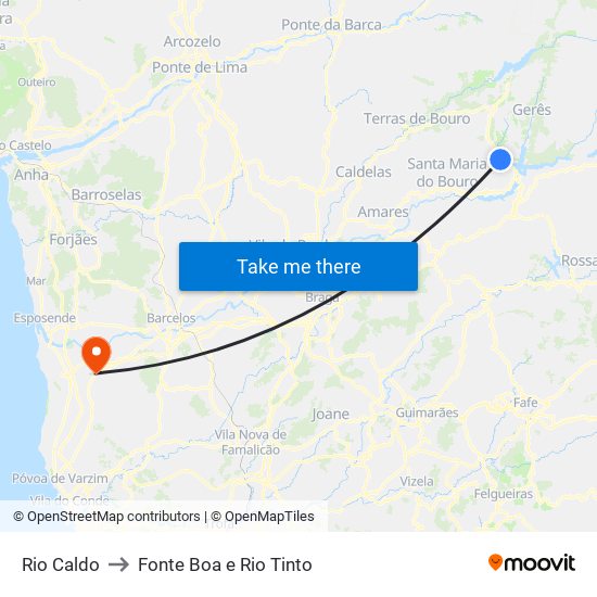 Rio Caldo to Fonte Boa e Rio Tinto map