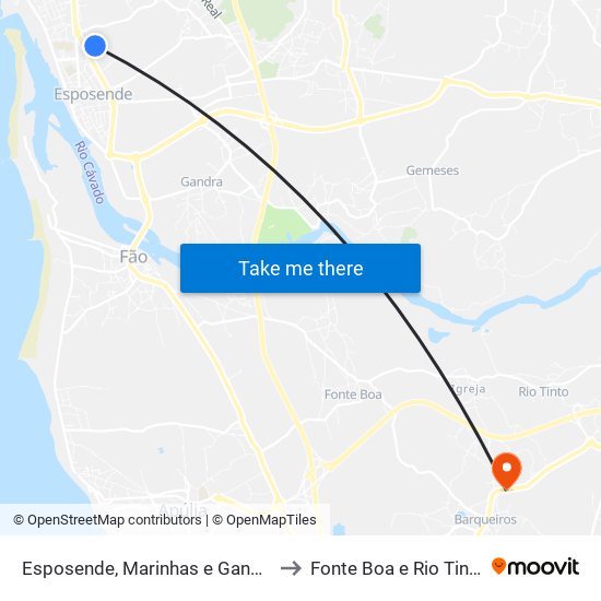 Esposende, Marinhas e Gandra to Fonte Boa e Rio Tinto map