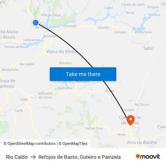 Rio Caldo to Refojos de Basto, Outeiro e Painzela map