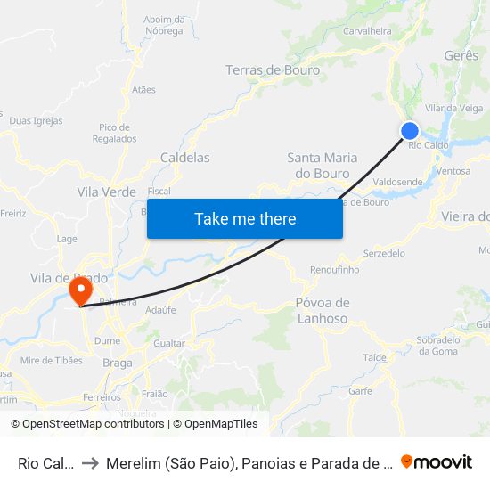 Rio Caldo to Merelim (São Paio), Panoias e Parada de Tibães map