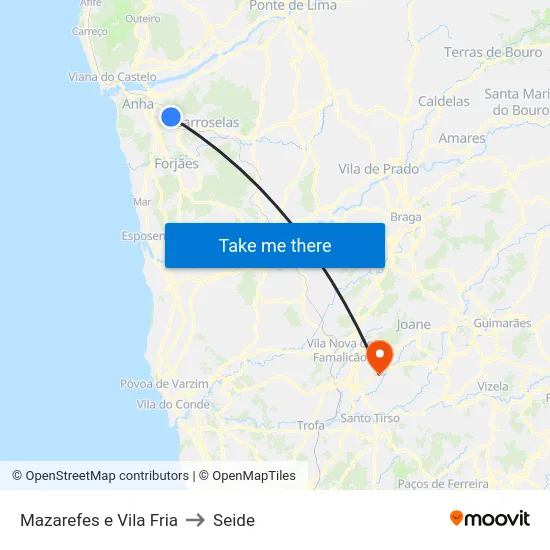 Mazarefes e Vila Fria to Seide map