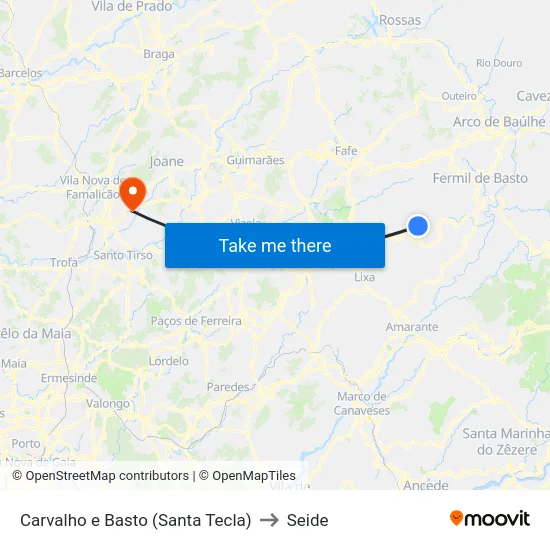Carvalho e Basto (Santa Tecla) to Seide map