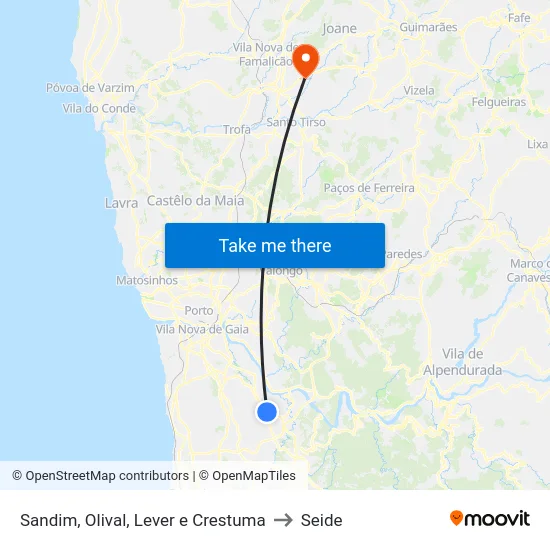 Sandim, Olival, Lever e Crestuma to Seide map