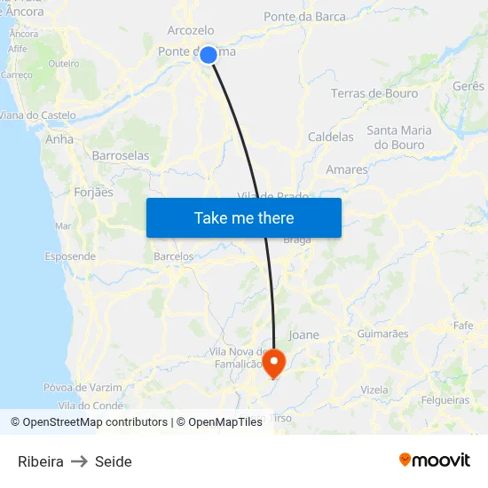Ribeira to Seide map