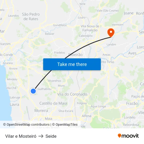 Vilar e Mosteiró to Seide map