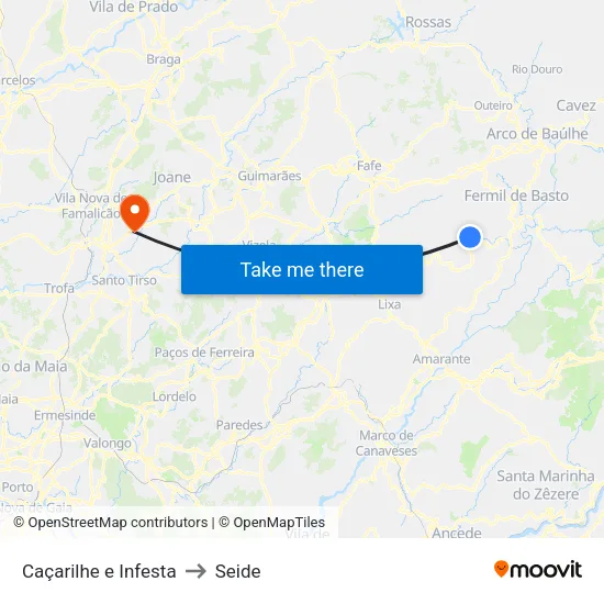 Caçarilhe e Infesta to Seide map