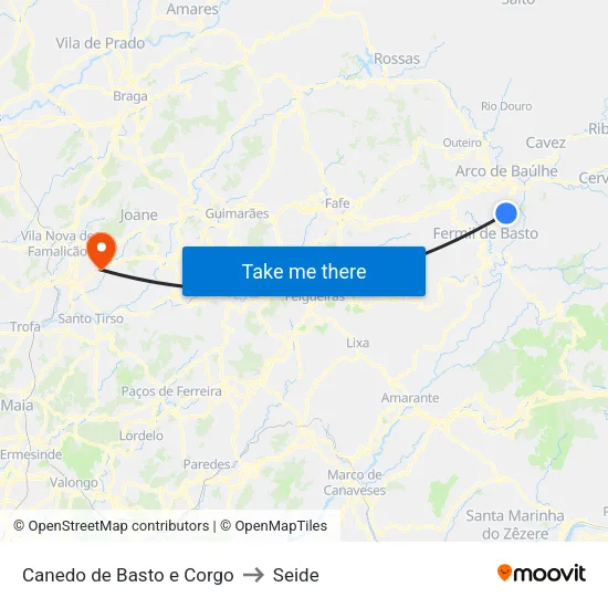 Canedo de Basto e Corgo to Seide map