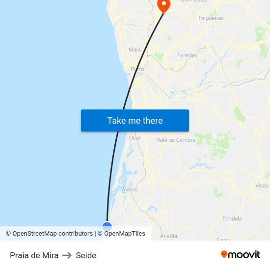 Praia de Mira to Seide map
