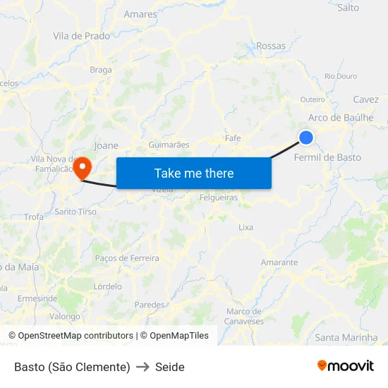 Basto (São Clemente) to Seide map