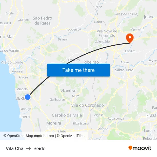 Vila Chã to Seide map