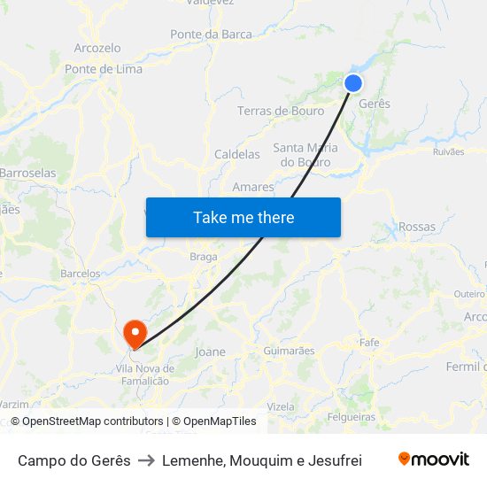 Campo do Gerês to Lemenhe, Mouquim e Jesufrei map