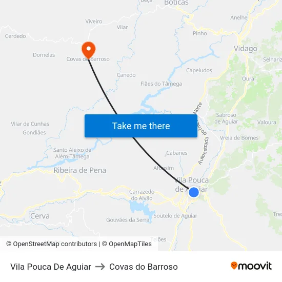 Vila Pouca De Aguiar to Covas do Barroso map