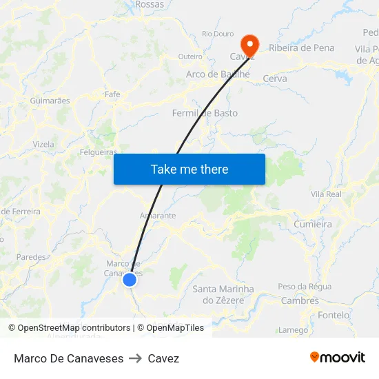 Marco De Canaveses to Cavez map