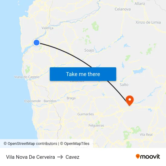 Vila Nova De Cerveira to Cavez map