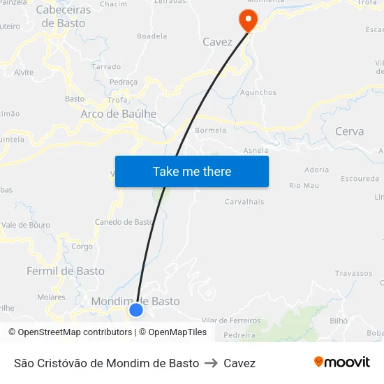 São Cristóvão de Mondim de Basto to Cavez map