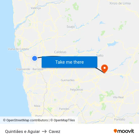 Quintiães e Aguiar to Cavez map