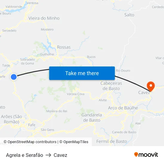 Agrela e Serafão to Cavez map