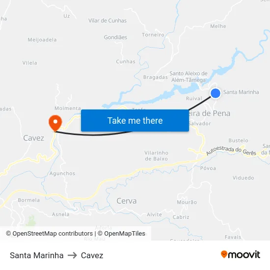 Santa Marinha to Cavez map