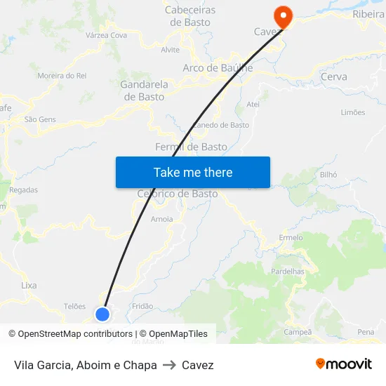 Vila Garcia, Aboim e Chapa to Cavez map