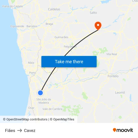 Fiães to Cavez map